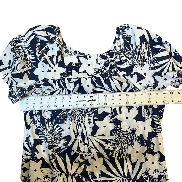 CW Classics Womens Navy Blue White Floral Dress Short Sleeve Square Neck Size M - Picture 5 of 6